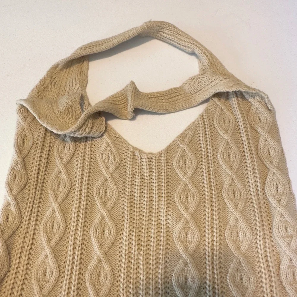 Cream Cable Knit Hobo Bag Slouchy Tote Shoulder‎ Bag Bohemian Beige Chunky Knit